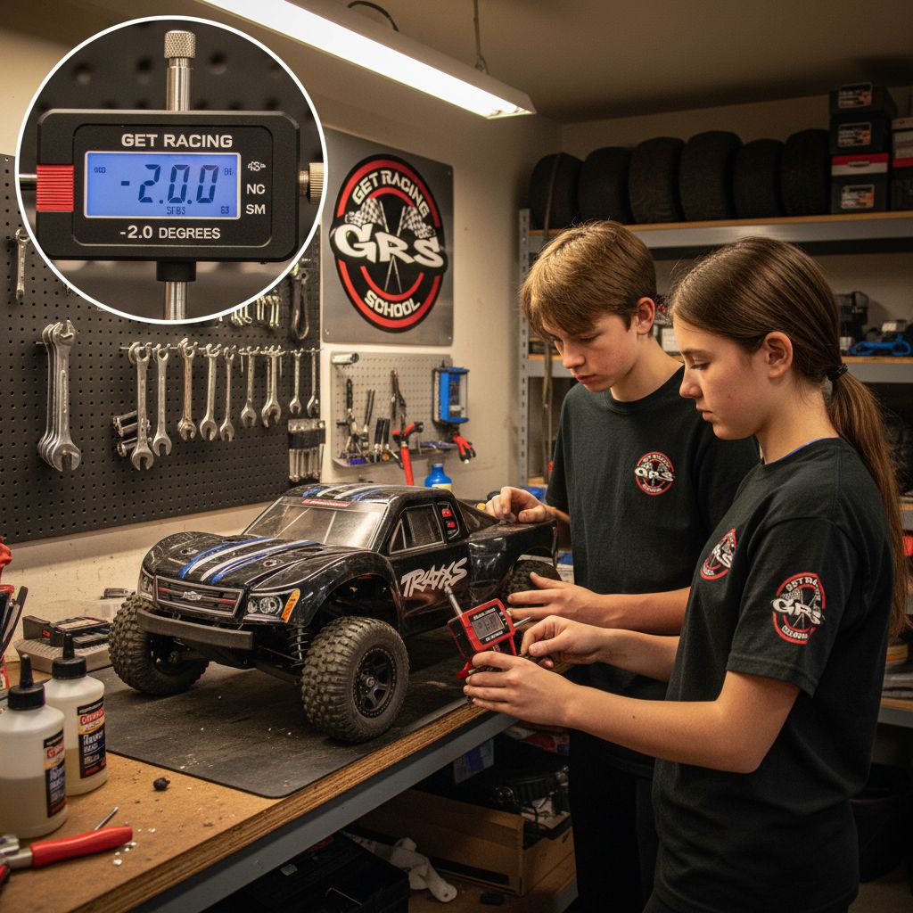 Students reading a camber gauge during setup