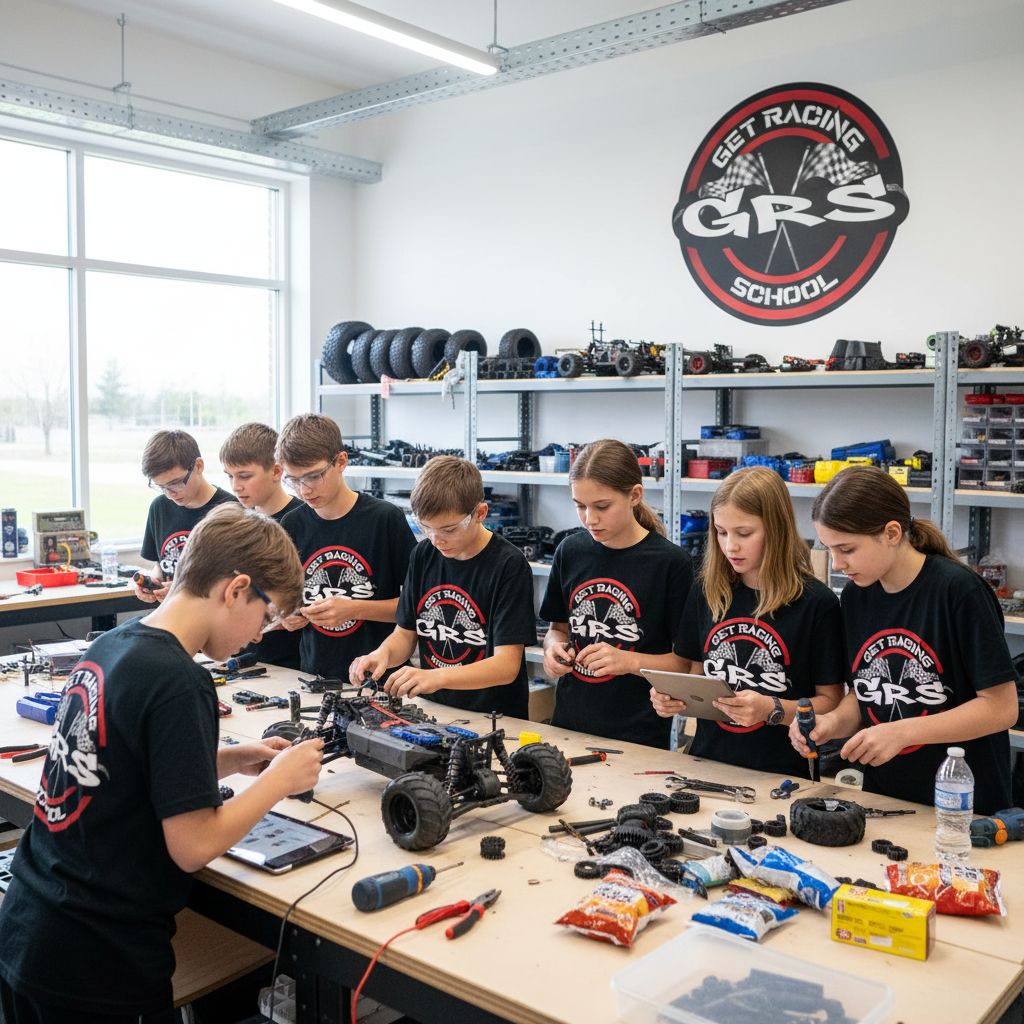 Students working together on RC machines in a GRS session